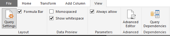  Property settings of the View tab in the Query Editor