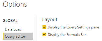 Global layout options for the Query Editor