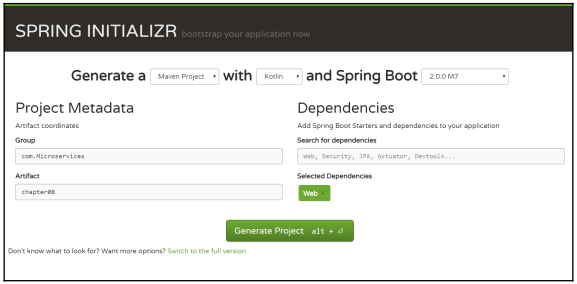 Creating a project in Spring Initializr