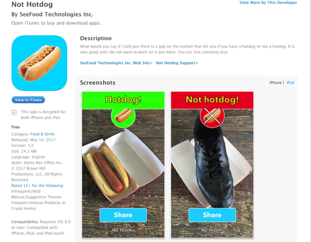 Not hotdog app