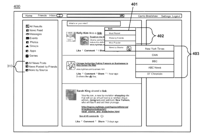 facebook patents news feed filter tool