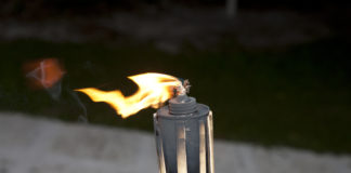 Tiki torches burning