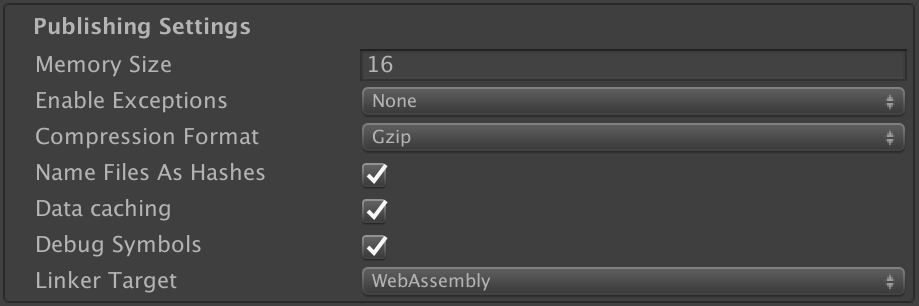 Unity WebGL Player Settings
