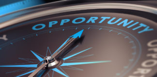 Compass pointing the word opportunity, concept image to opportunity