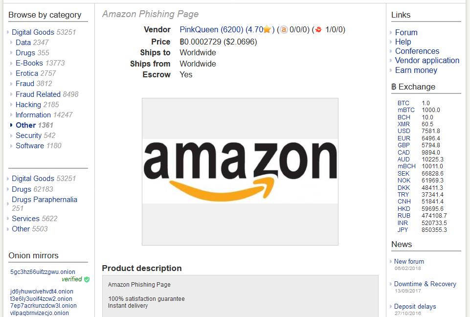 Amazon phishing page