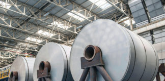 Large aluminium steel rolls in the factory