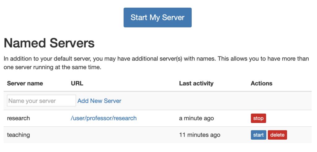 UI for managing named servers - JupyterHub 1.0